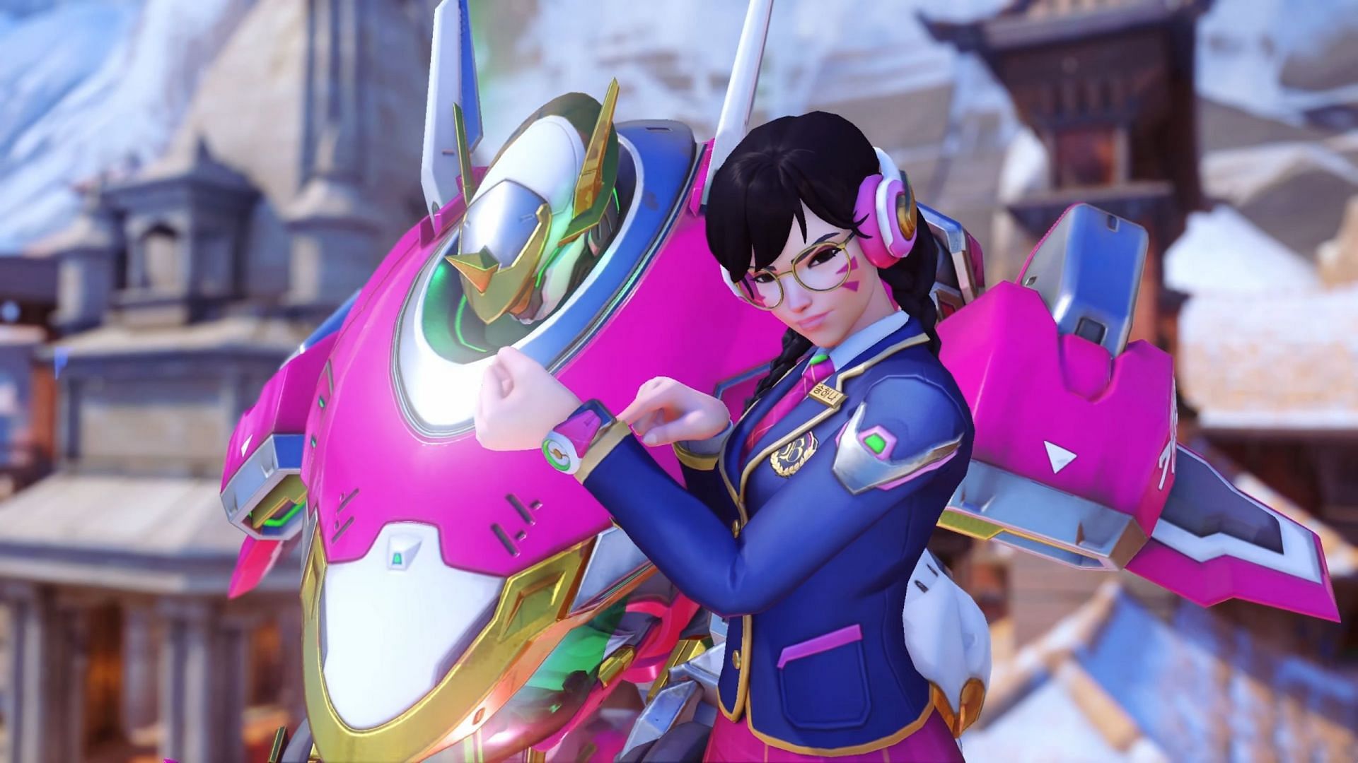 Academy D.Va is one of the best D.Va skins (Image via CyFyGG/YouTube, Blizzard Entertainment)
