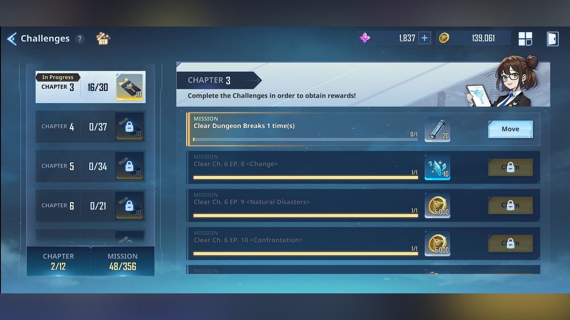 Clearing each chapter in Challenges grants 10 Custom Draw Tickets (Image via Netmarble)