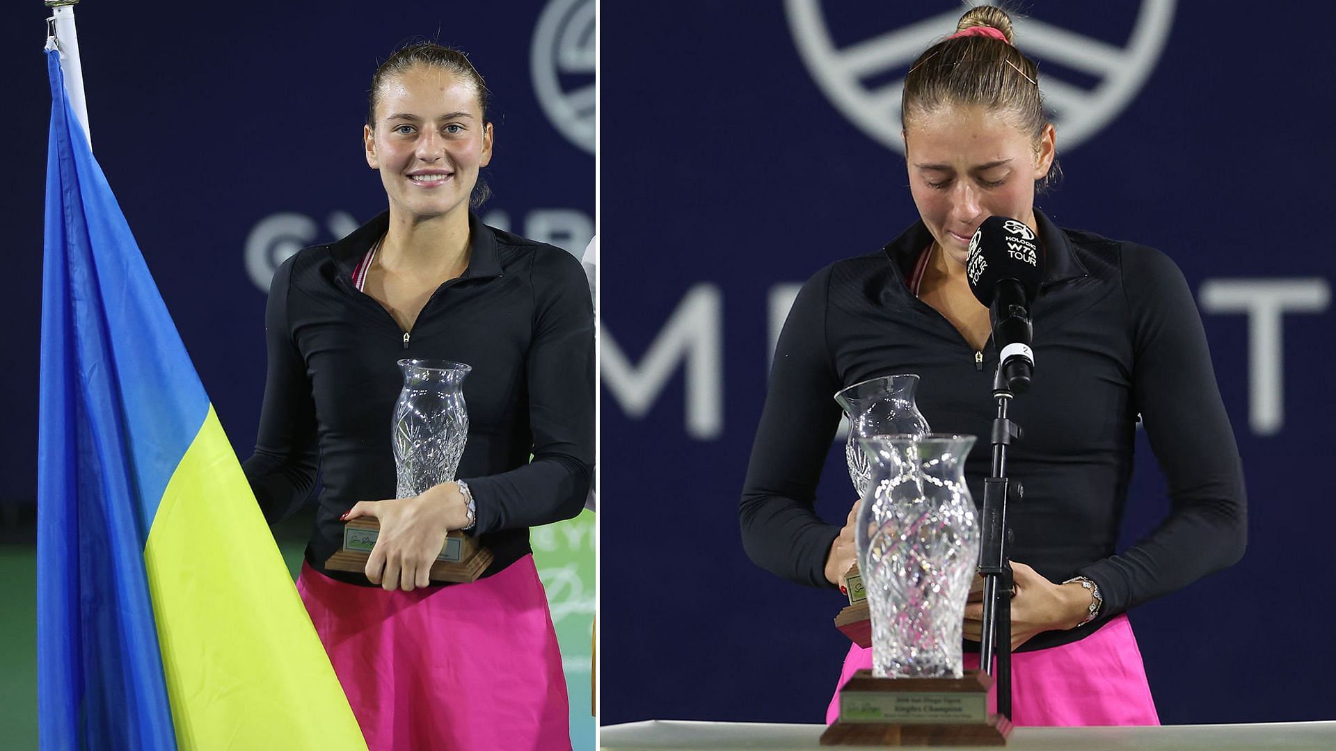 Marta Kostyuk was in tears as she dedicated her San Diego runner-up trophy to her family