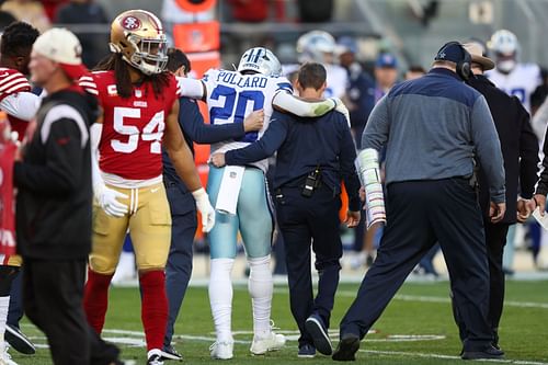 Tony Pollard hurt after being tackled 'hip drop' styler during NFC Divisional Playoffs - Dallas Cowboys v San Francisco 49ers