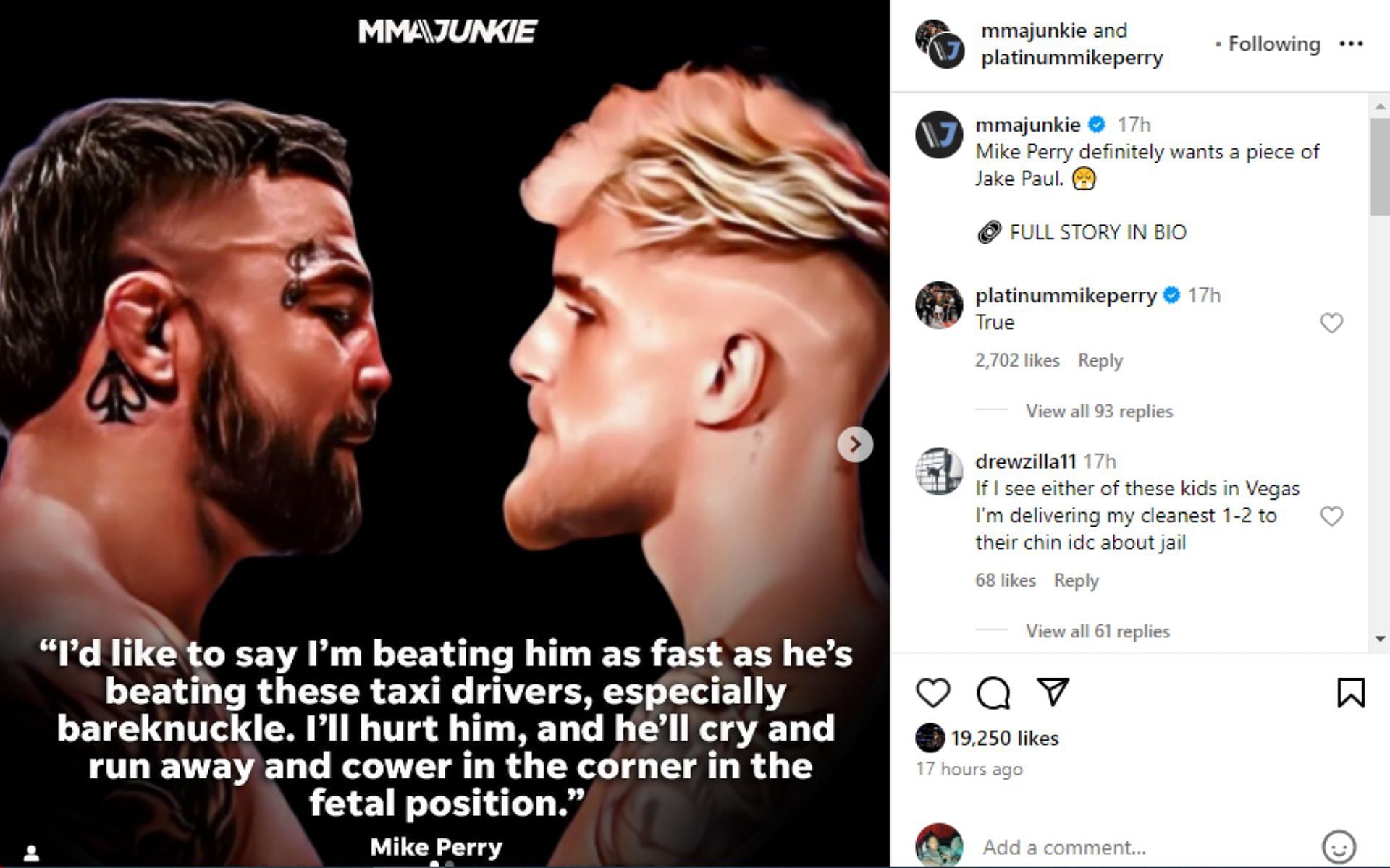 Mike Perry reacts to MMA Junkie&#039;s Instagram post