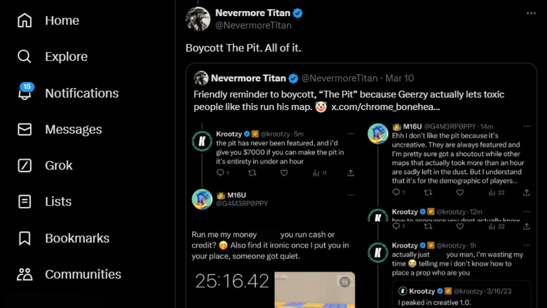 Nevermore Titan&#039;s tweet encouraging players to boycott The Pit (Image via X)