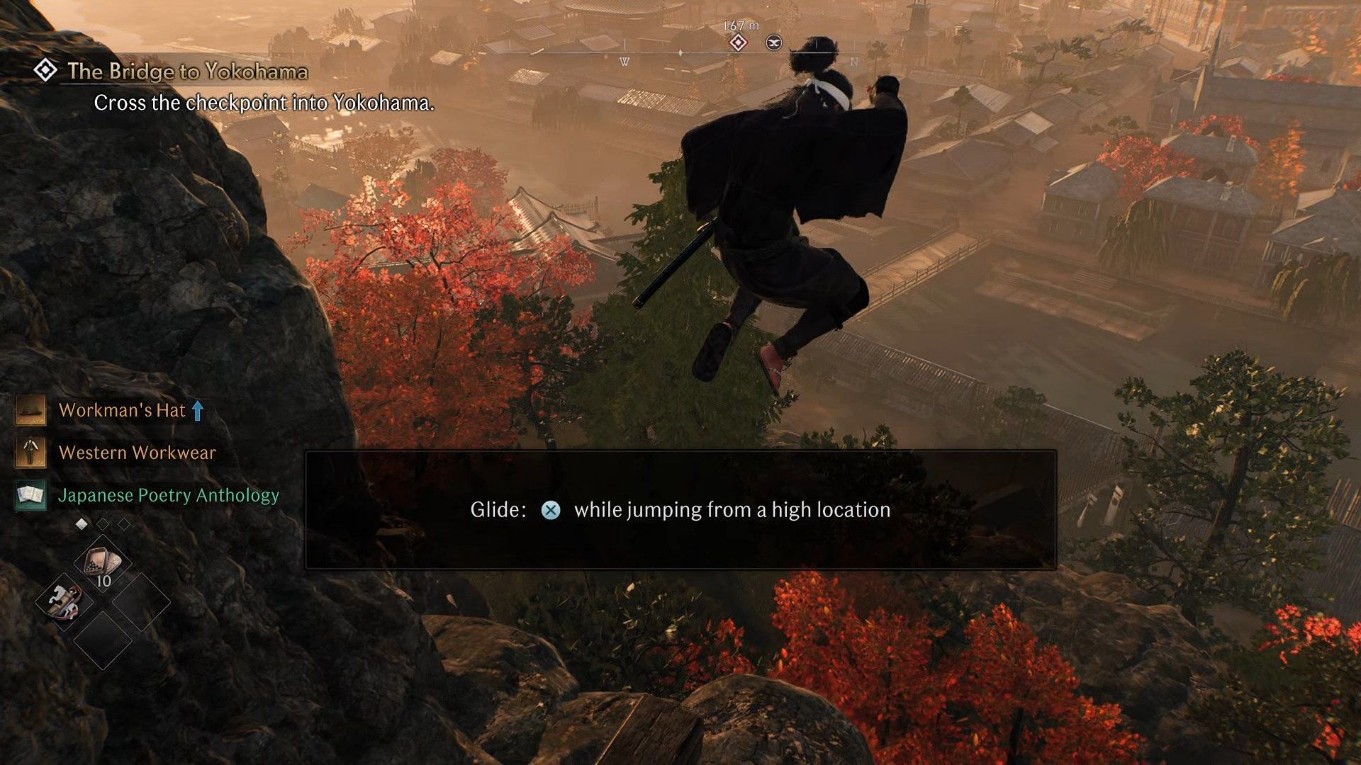 Press X to use the Glider in Rise of the Ronin (Image via Sony Interactive Entertainment)