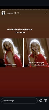 Morgan Riddle joking about being in Australia on Instagram