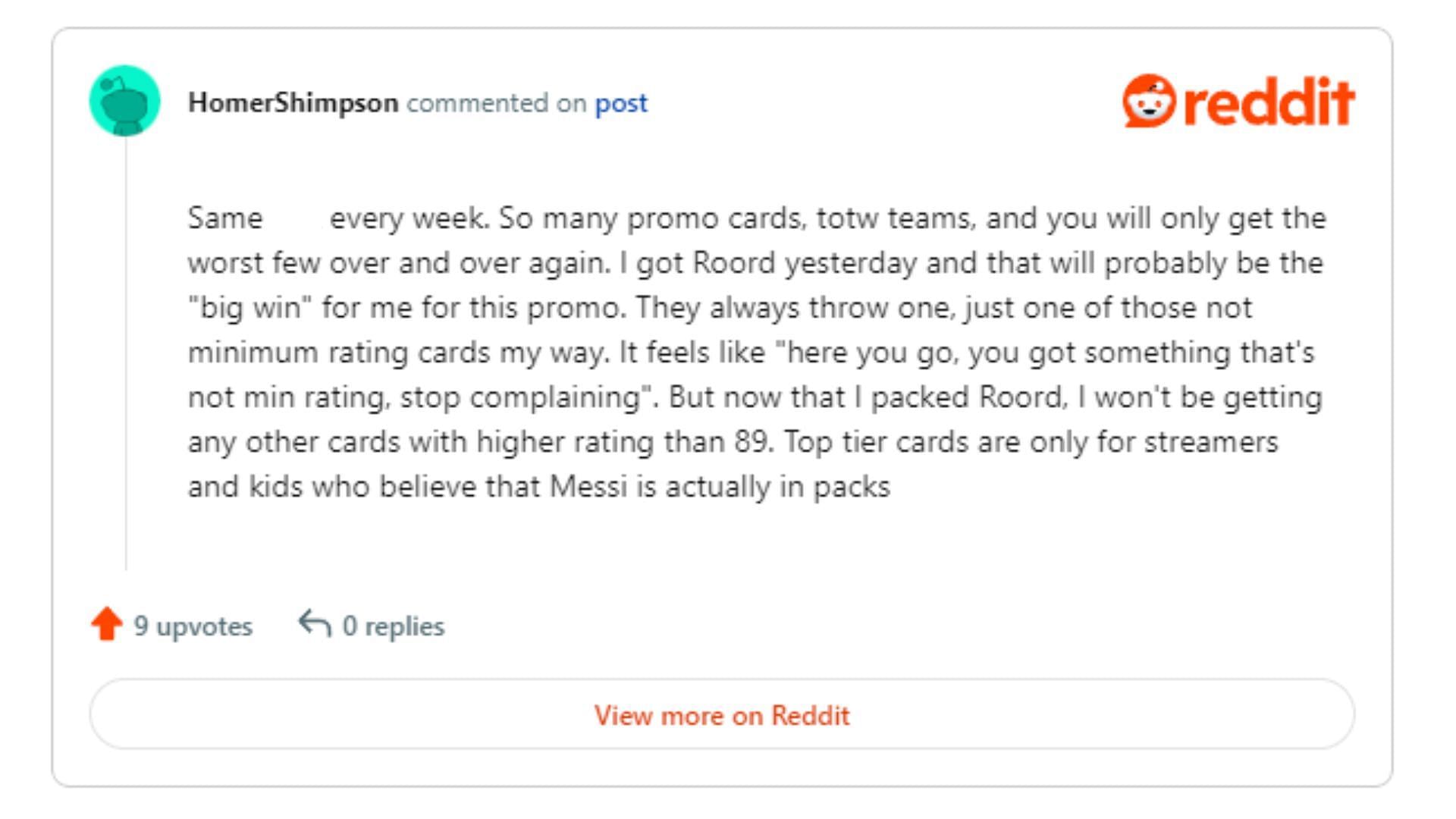 EA FC 24 players are being quite vocal about the card system (Image via Reddit)