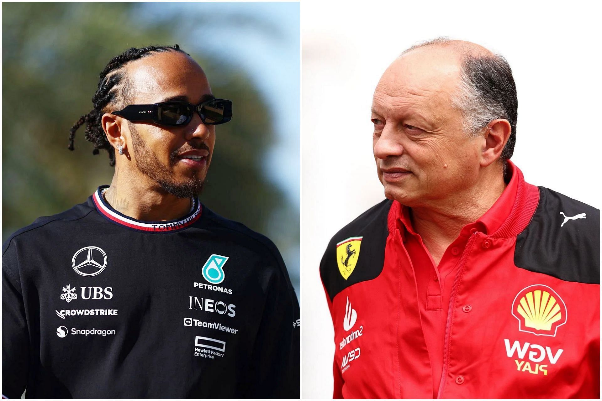 Lewis Hamilton (L) and Frederic Vasseur (R) (Collage via Sportskeeda)