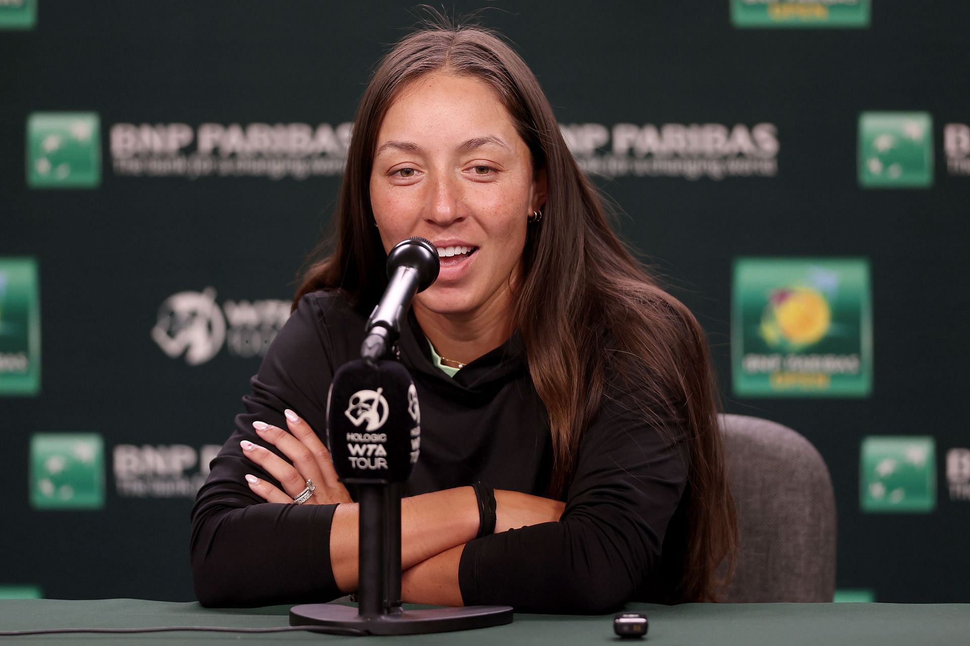 Jessica Pegula during a media session at the 2024 BNP Paribas Open in Indian Wells, California - Getty Images