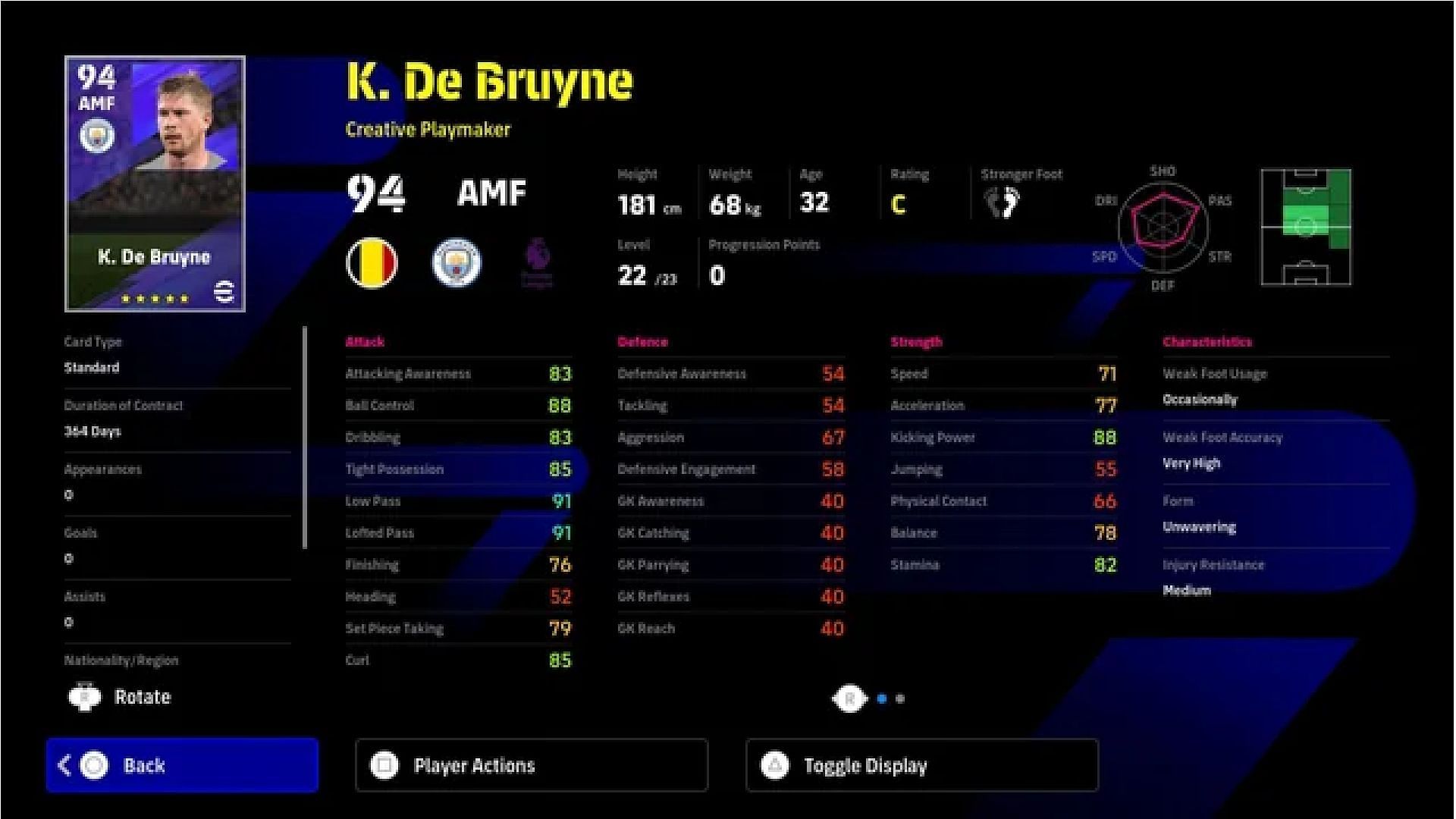 K. De Bruyne&#039;s standard card can go up to 94-ratings after proper training in eFootball 2024. (Image via eFutballHUB)