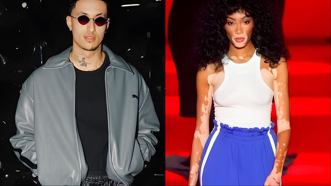 Kyle Kuzma's girlfriend Winnie Harlow flaunts blue and white ensemble at Vetements runway show in Paris