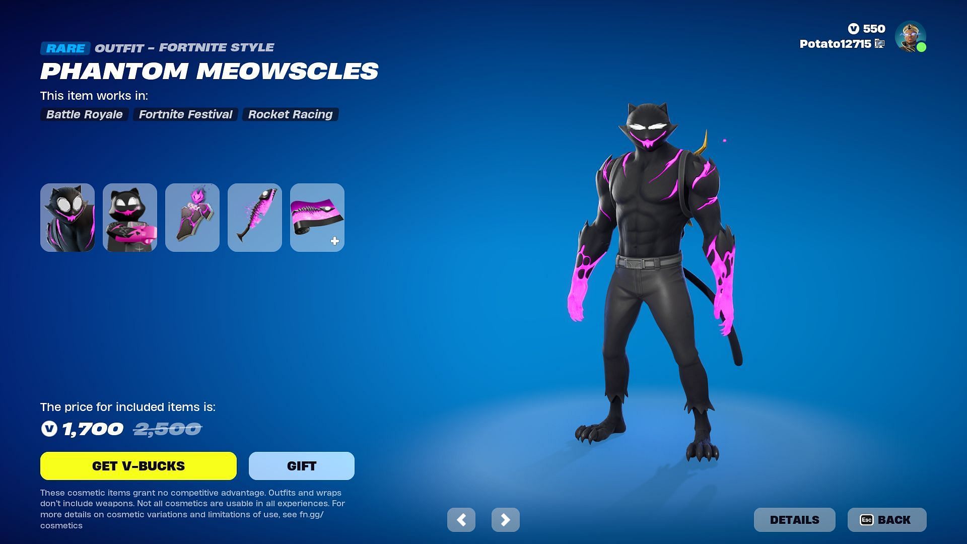 Phantom Meowscles is currently listed in the Item Shop (Image via Epic Games/Fortnite)