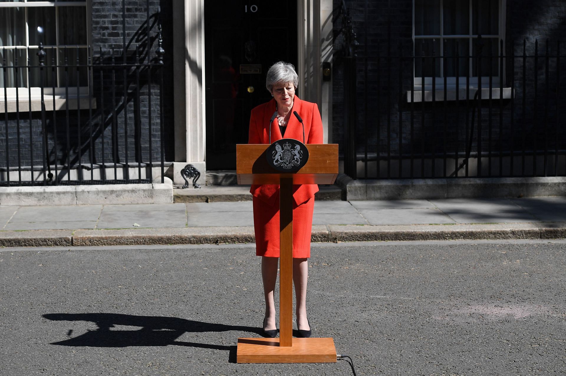 May announcing her resignation in May 2019 (Image via Getty Images)