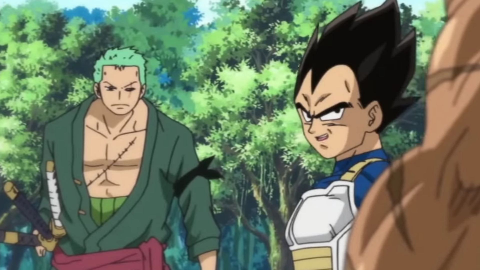 Zoro and Vegeta in a special crossover episode (Image via Toei Animation)