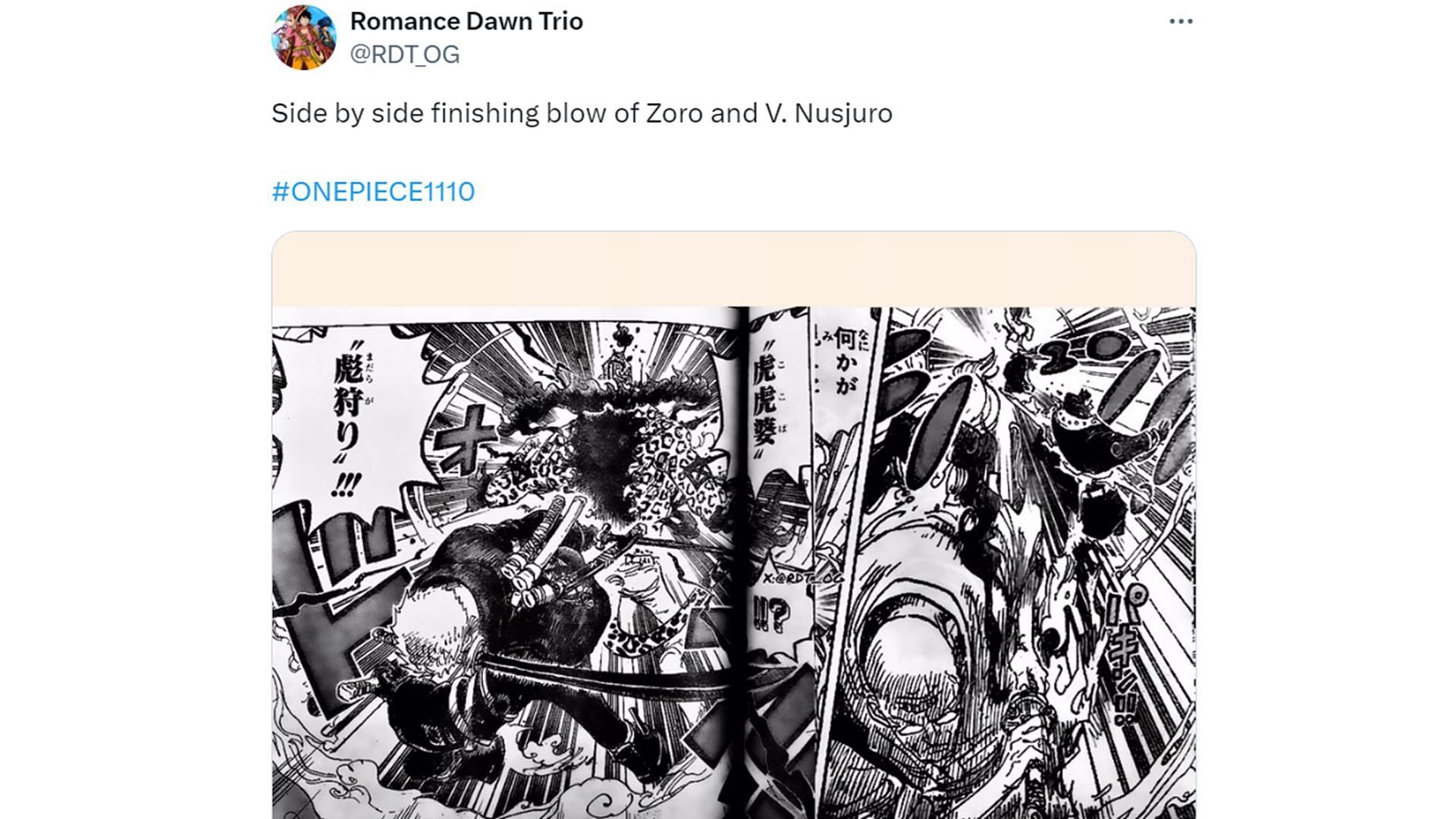 Will Zoro and Nusjuro clash in One Piece chapter 1111? (Image via Romance Dawn Trio/X)