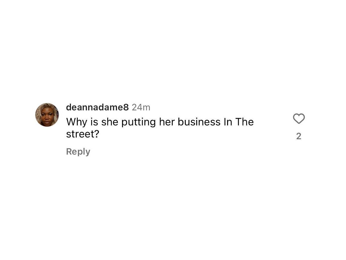 A user questions Moniece&#039;s revelations (image via @deannadame8 on Instagram)