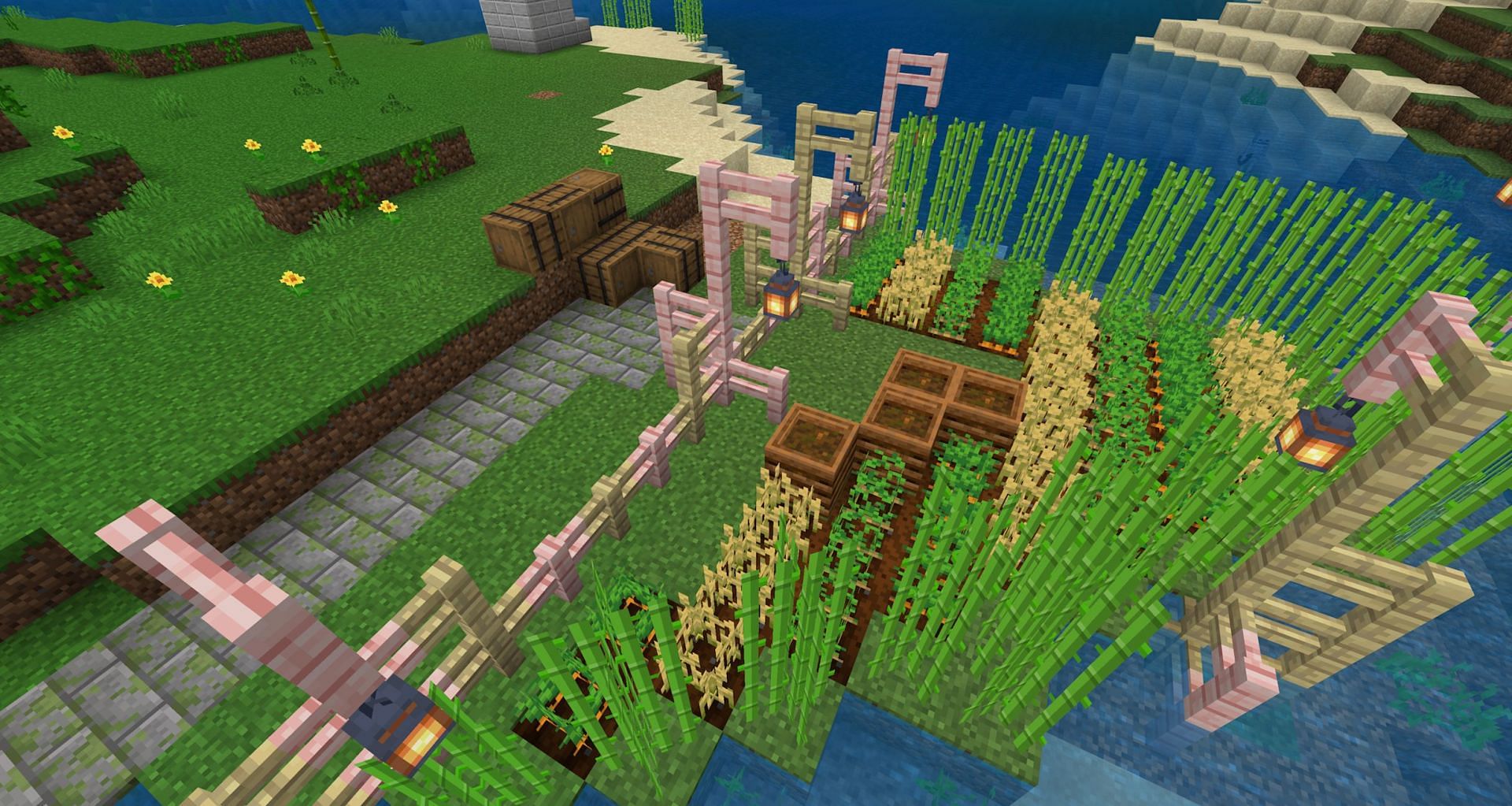 Early game food farms don&#039;t even need to be automatic to be useful (Image via Mojang)