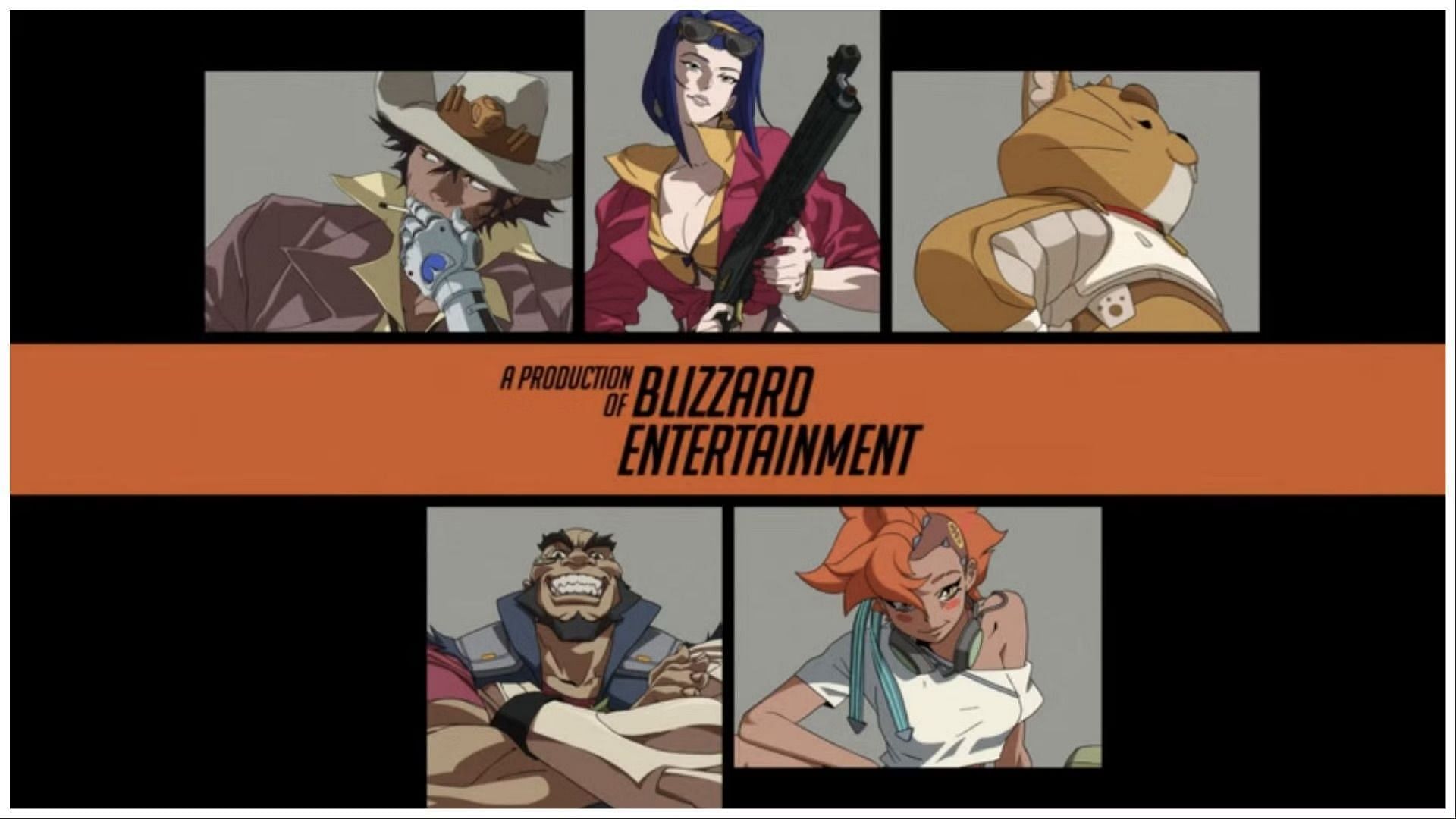 All Overwatch 2 x Cowboy Bebop collaboratiion characters as seen in the launch video (Image via Blizzard Entertainment)