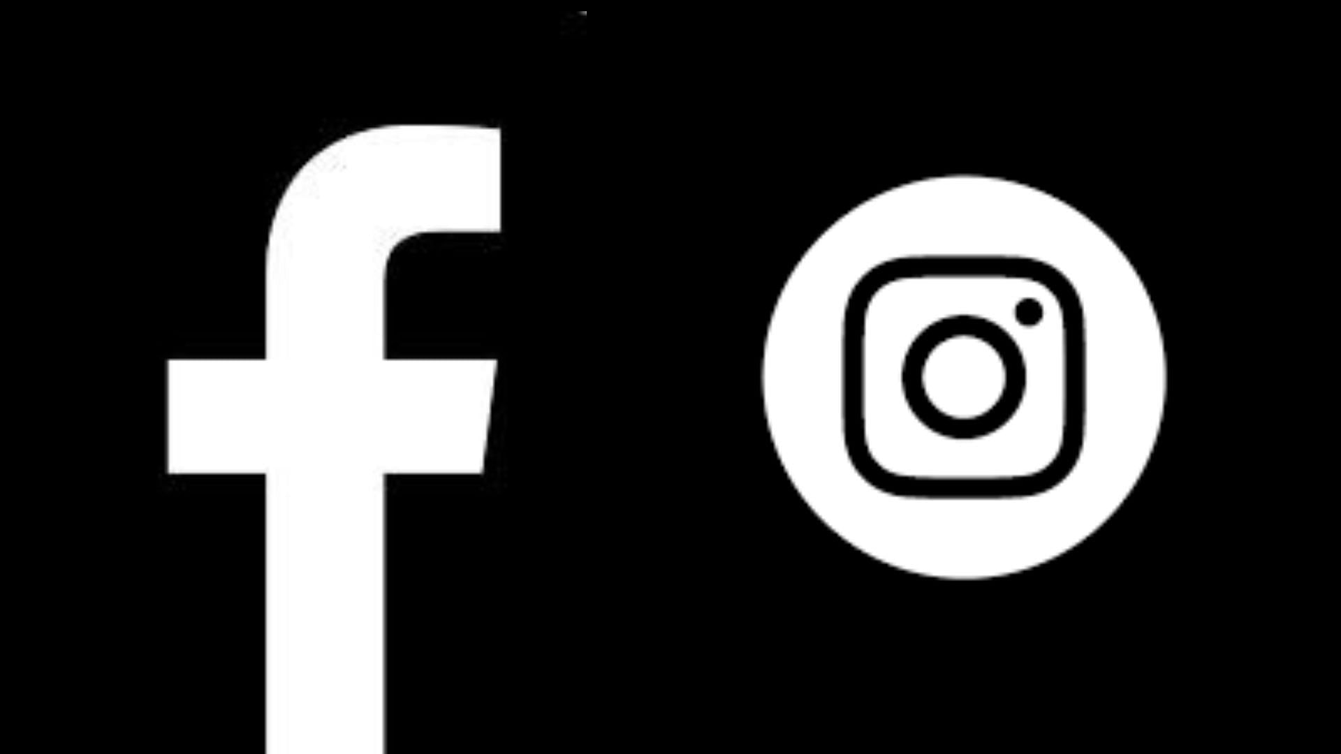 Black and white facebook and instagram logo on black background