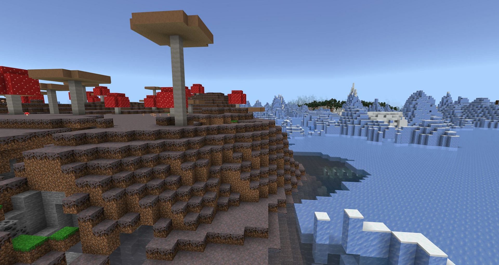 This seed has an ocean monument right next to a mushroom island (Image via Mojang)