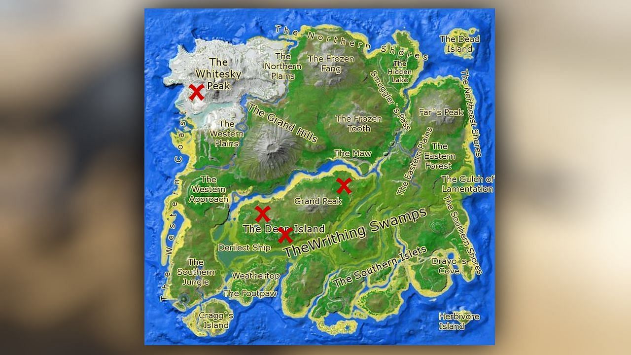 Common spawn locations for Purlovia in Ark Survival Ascended (Image via Studio Wildcard)