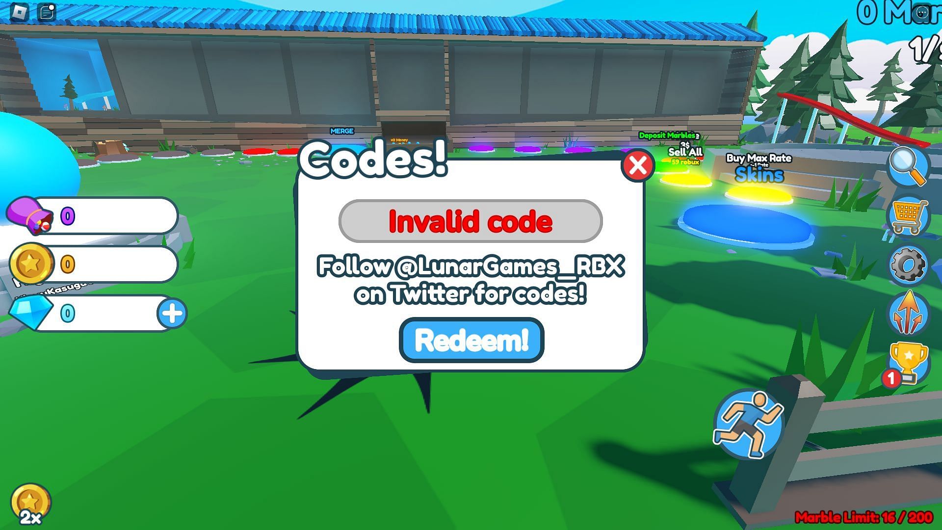 Troubleshooting codes for Marble Merge Tycoon (Image via Roblox)