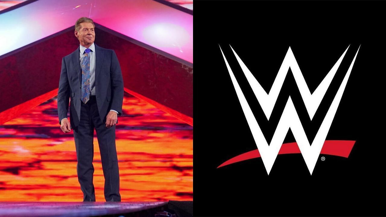 Vince McMahon (left) and WWE logo (right)