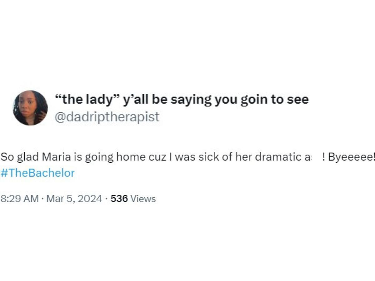 Fans react to Maria going home (Image via X/@dadriptherapist)