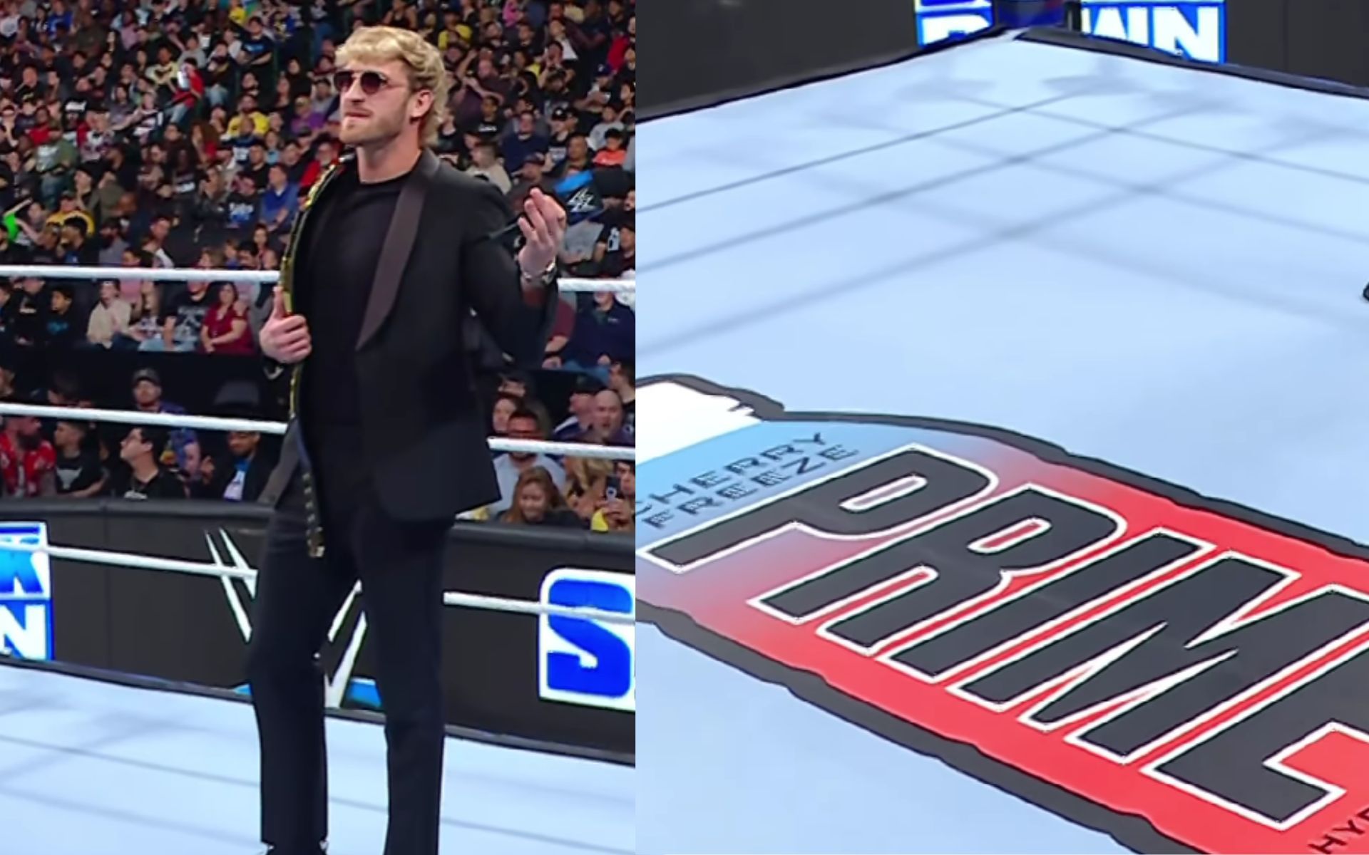 Logan Paul announcing Prime drink as the center ring sponsorship for WWE Premium Live Events (Image source: WWE Instagram account)