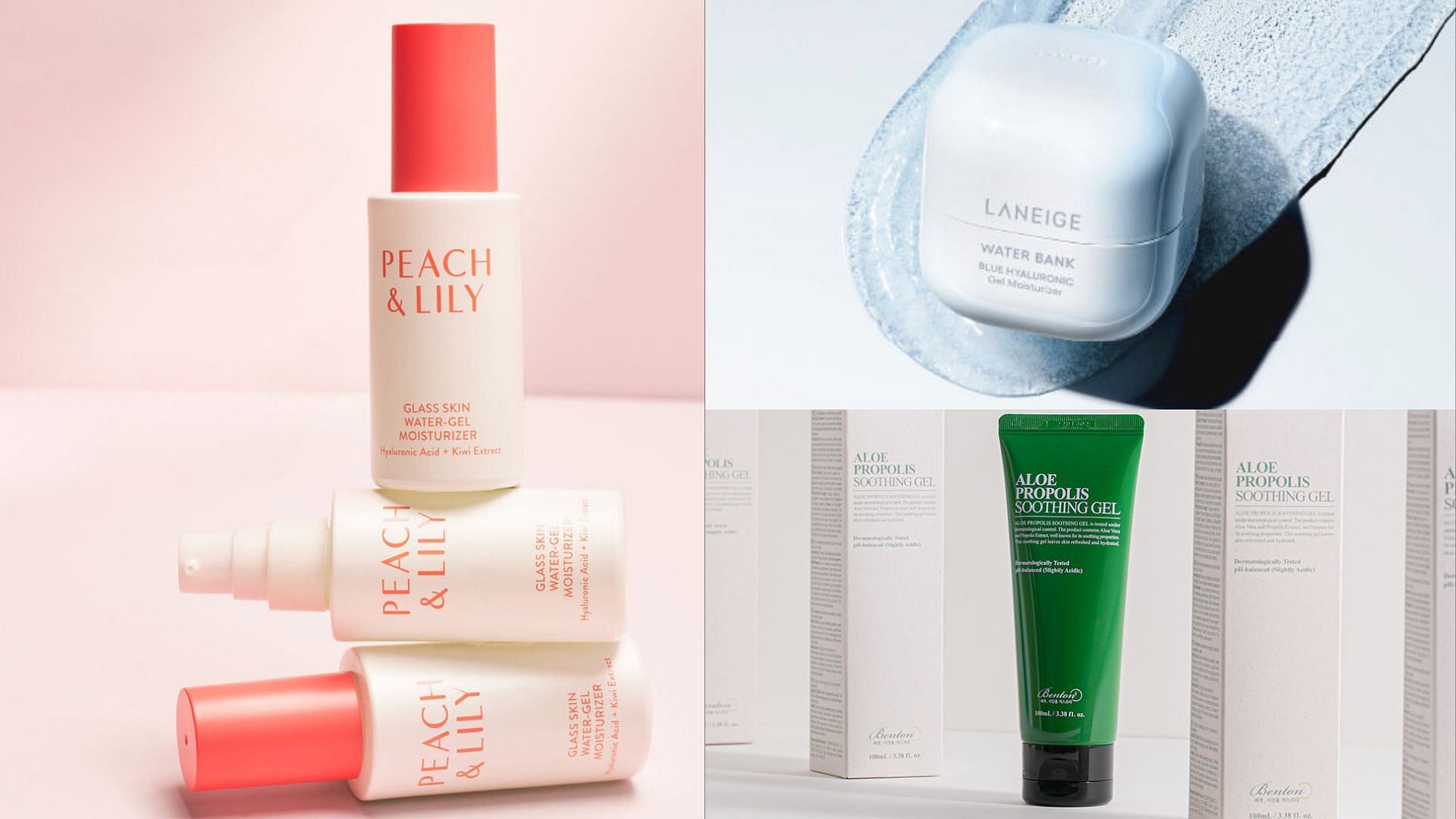 Best gel moisturizers (Image via Benton, Laneige, Peach and Lily)