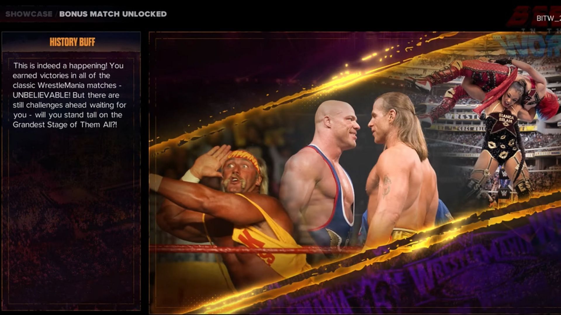 Win all the matches in the Showcase Mode to unlock the Bonus Match (Image via YouTube/Bestintheworld)