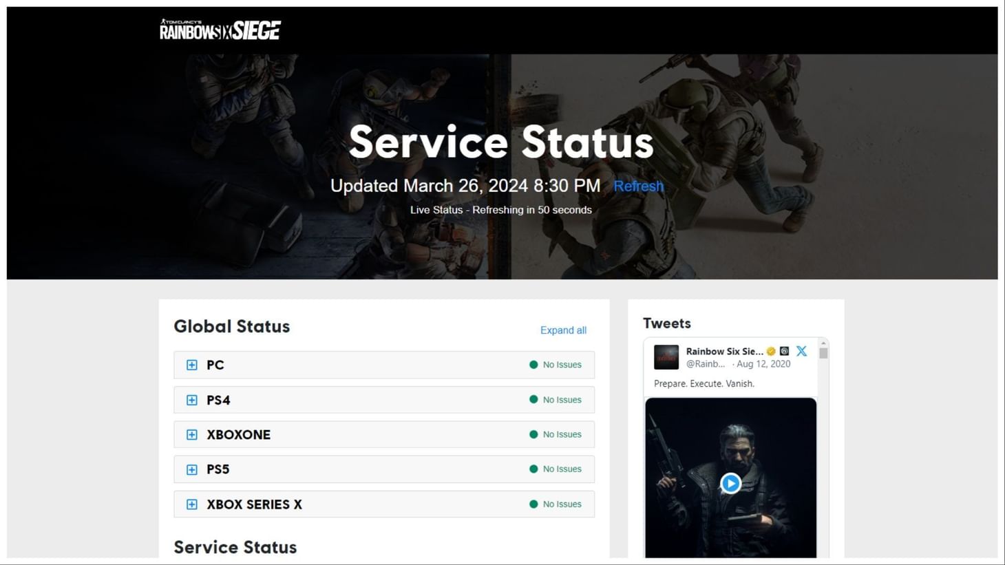 Rainbow Six Siege server status today (March 26) Are the servers back up after the update?