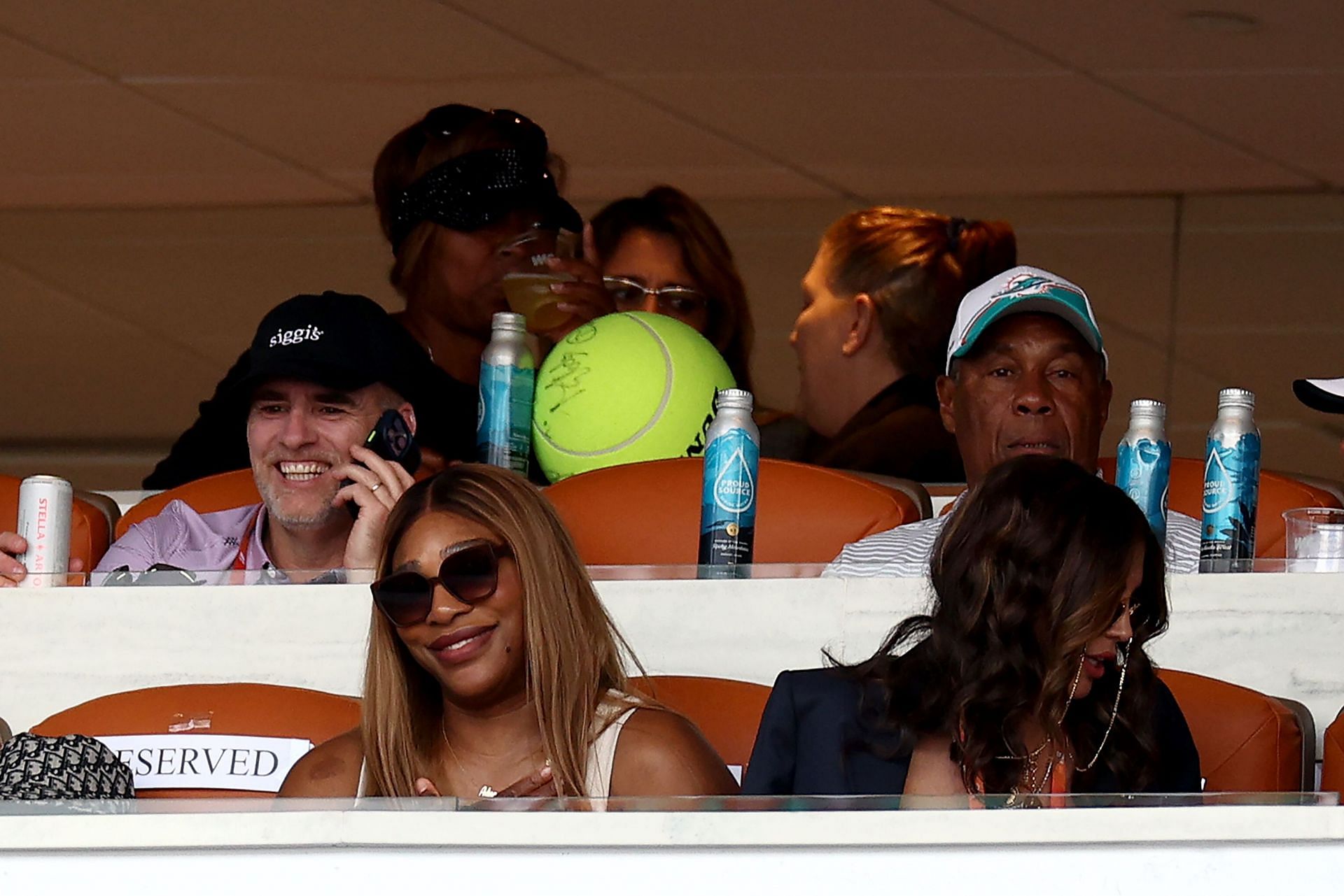 Serena Williams cheering for Grigor Dimitrov at the Miami Open.