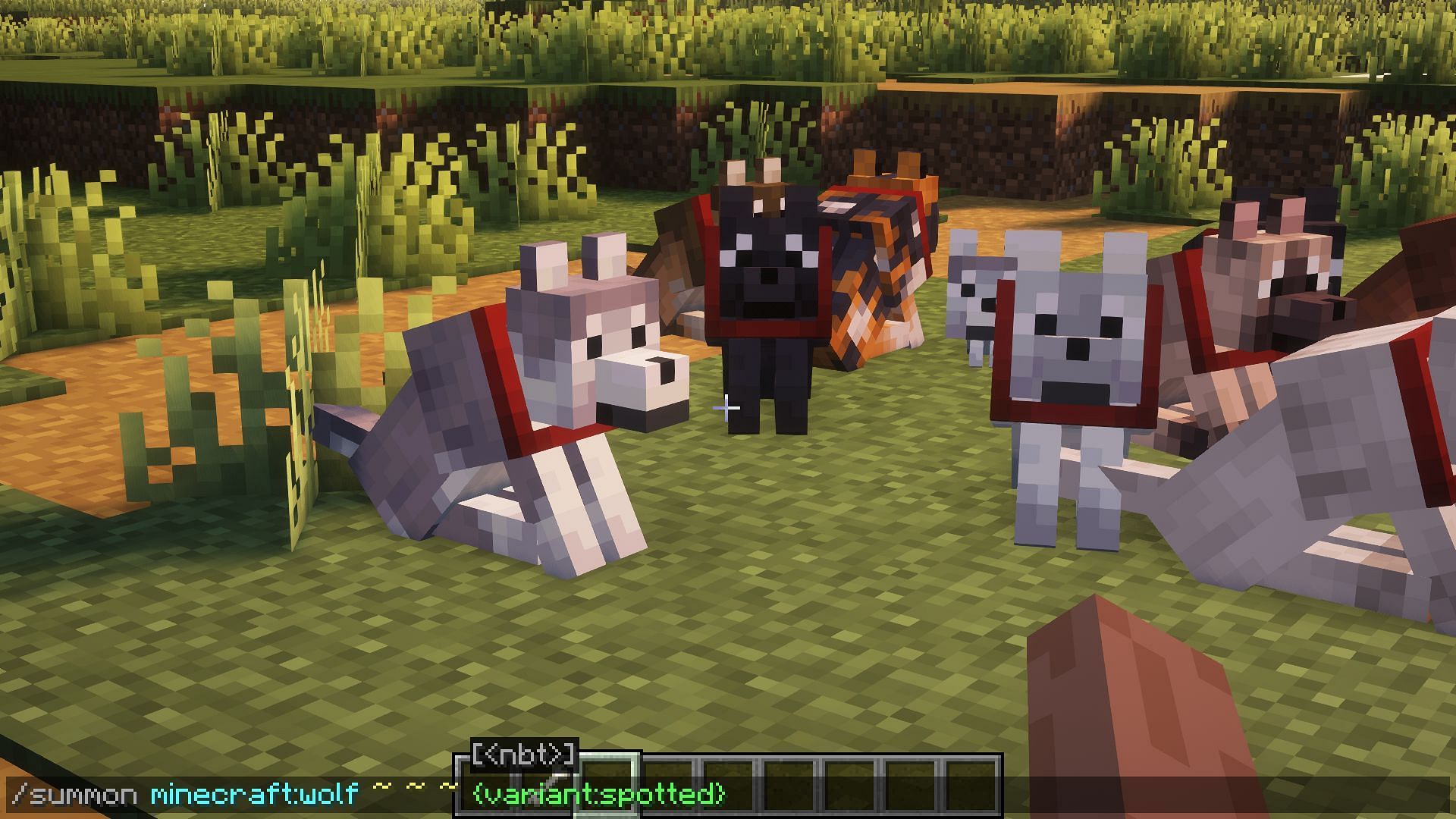 Spawning a spotted wolf variant using commands (Image via Mojang)
