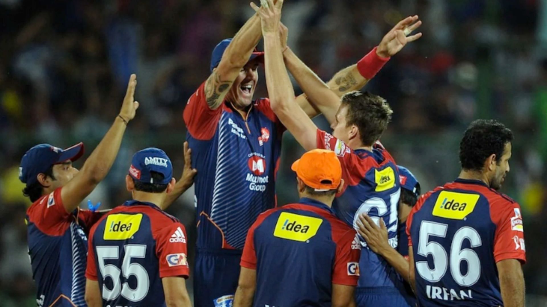 Delhi Capitals celebrate a wicket during their 2012 IPL clash against Rajasthan. 