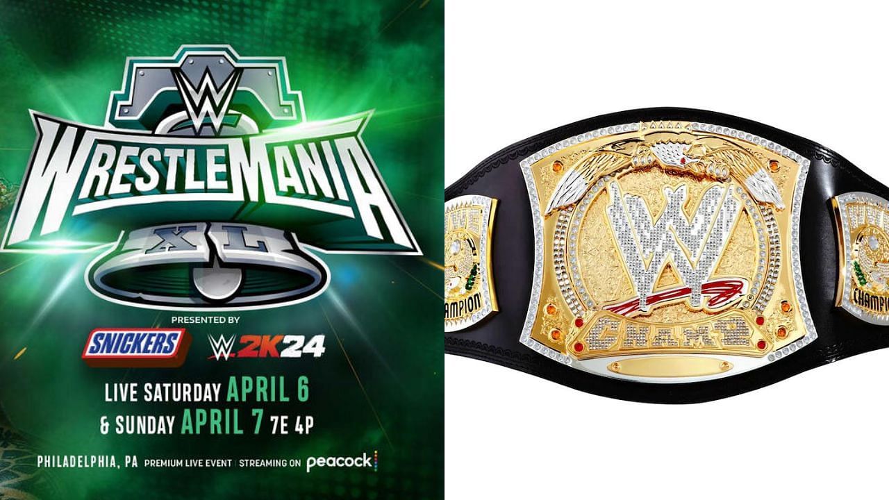 WrestleMania XL logo (left) and WWE title (right)
