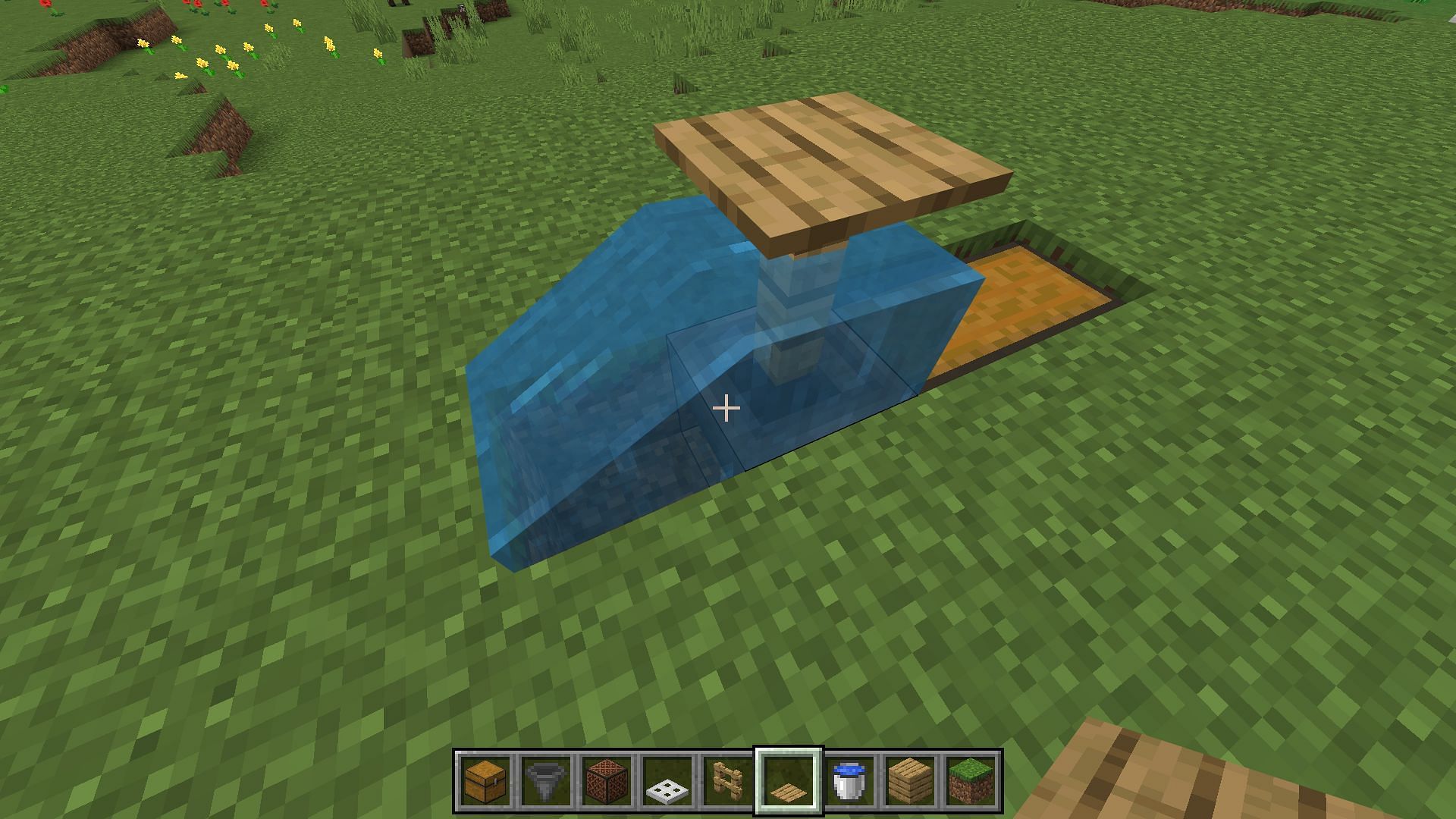 The water block and fence configuration in the fish farm (Image via Mojang Studios)