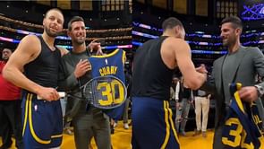 WATCH: Steph Curry gives autographed game-worn jersey to 24-time Grand Slam Champion Novak Djokovic