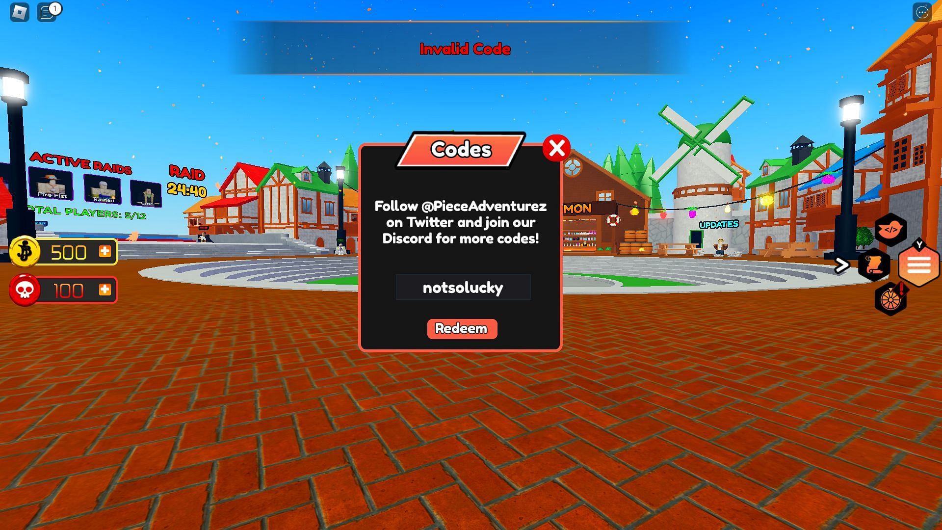 Troubleshooting codes for Piece Adventures Simulator (Image via Roblox)