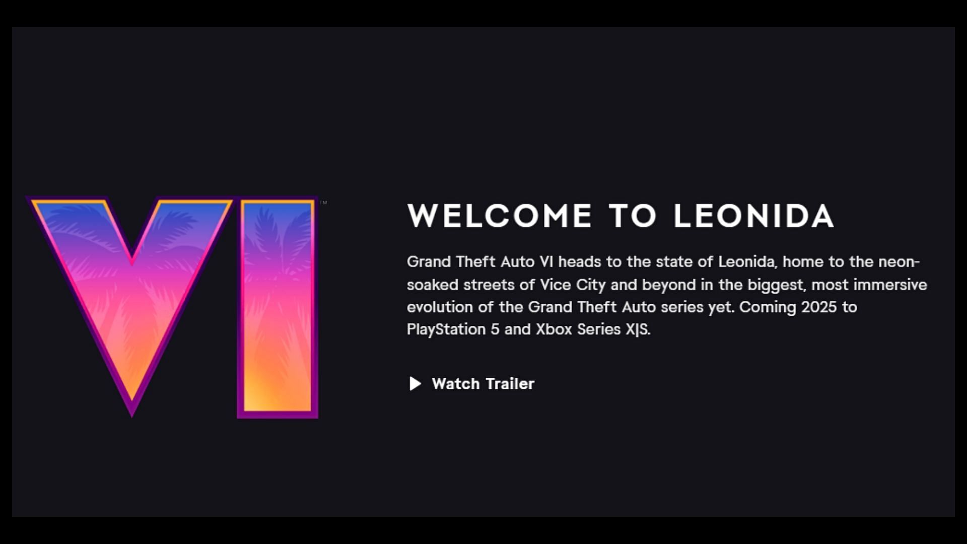 Rockstar&#039;s Welcome to Leonida message (Image via Rockstar Games)