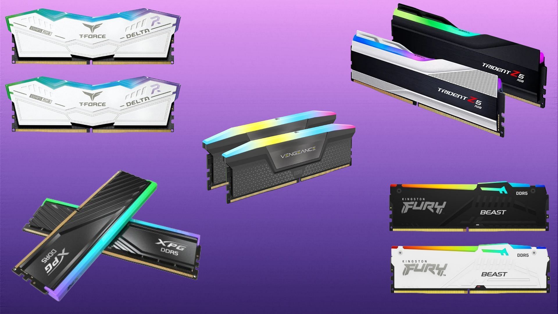 5 best RGB DDR5 RAM for gaming 2024 (Image via Teamgroup, GSkill, Corsair, Kingston, XPG)