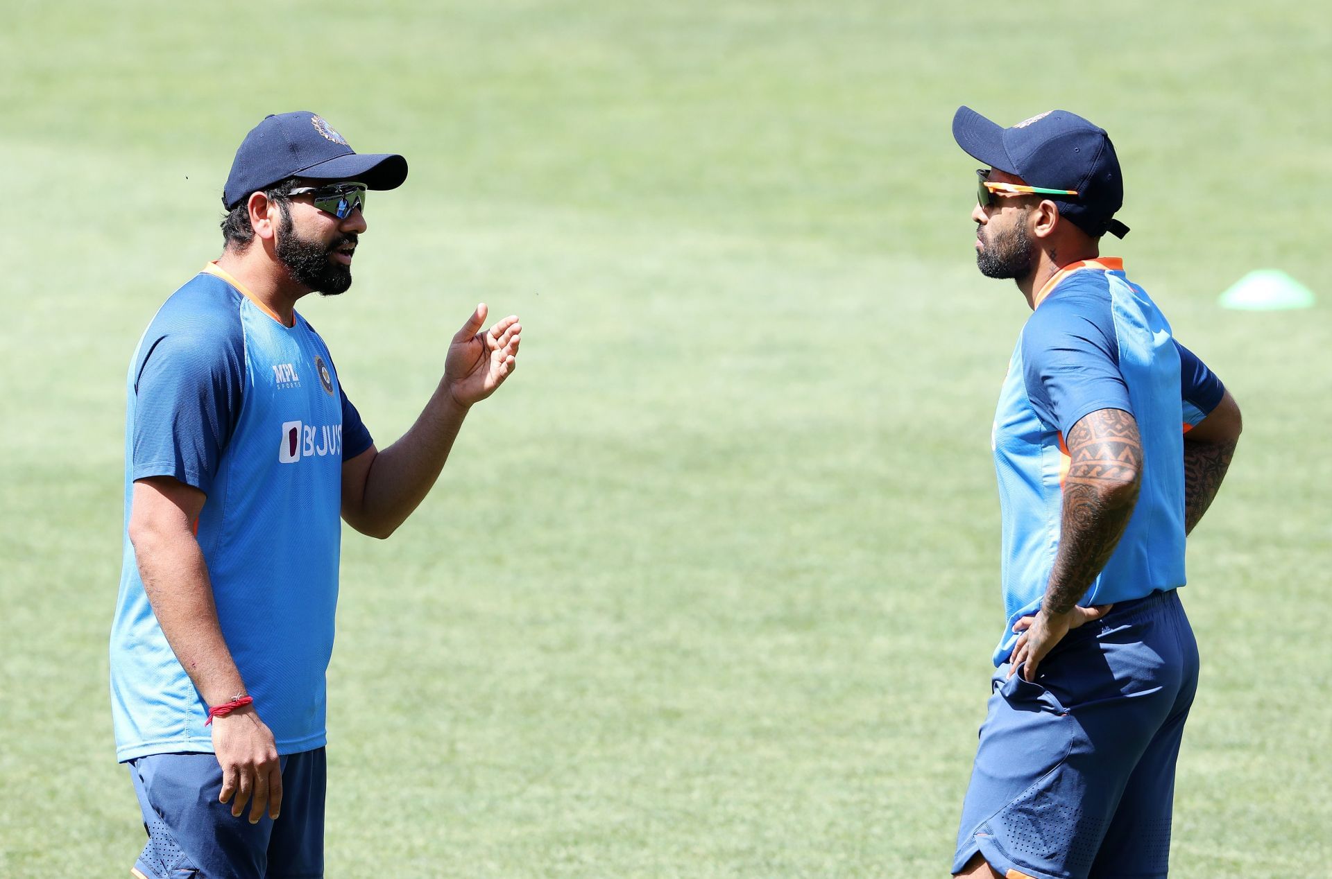 Rohit Sharma and Suryakumar Yadav during a training session