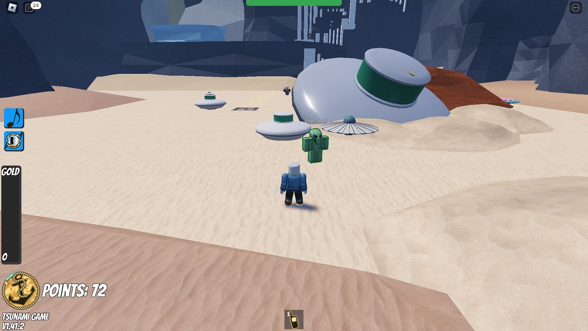 Crashed alien ship and its inhabitants (Image via Roblox)