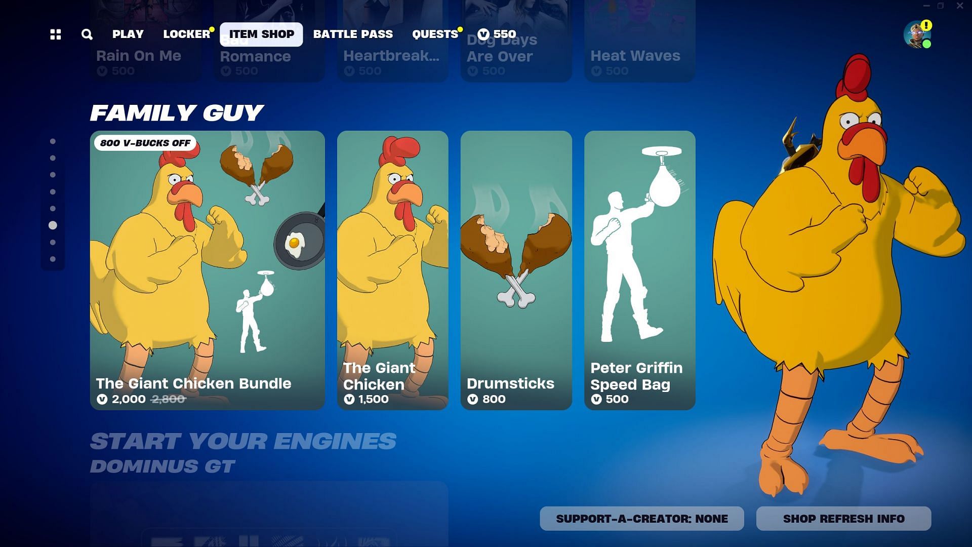 The Giant Chicken Skin is currently listed in the Item Shop. (Image via Epic Games/Fortnite)