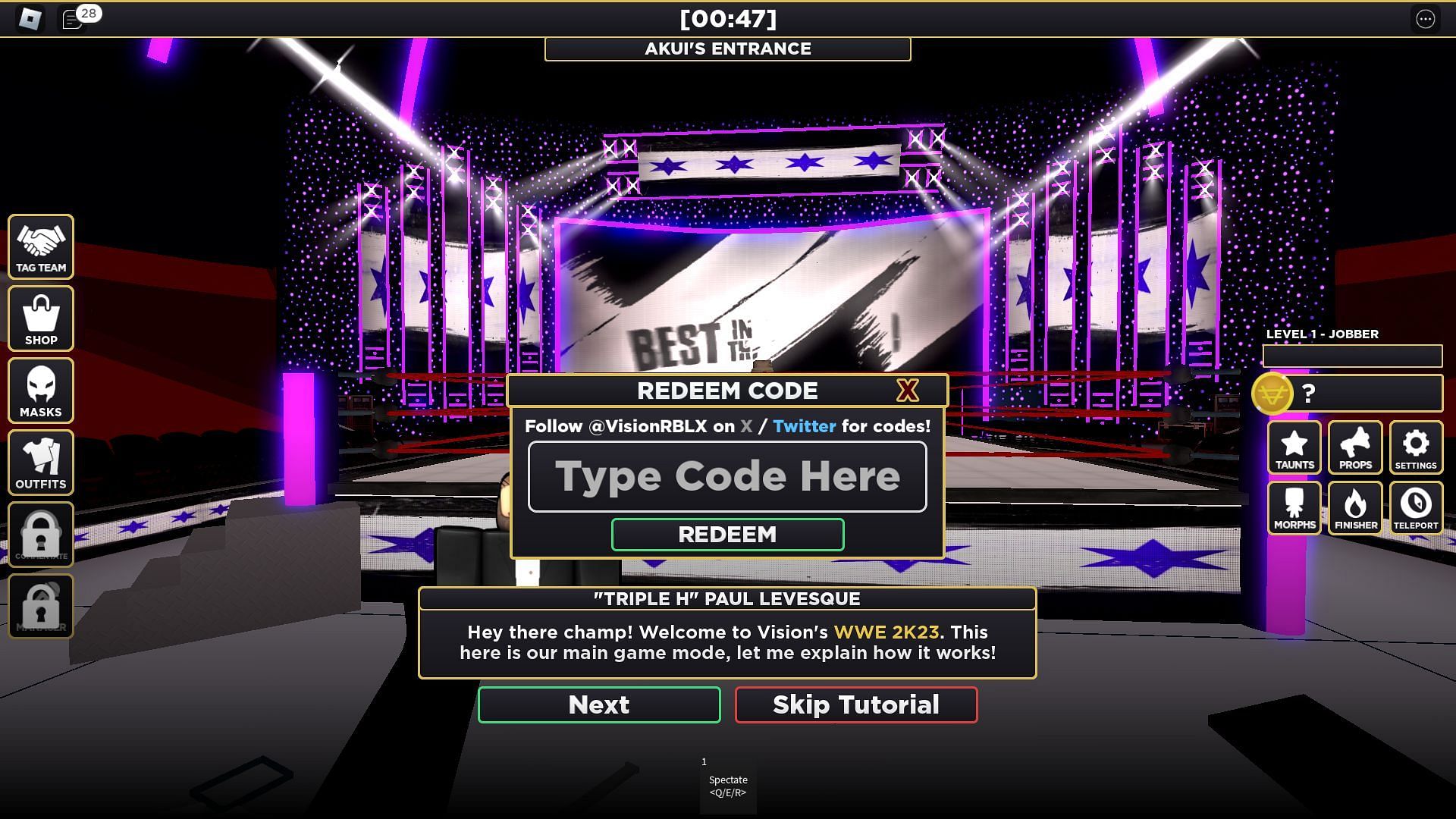 Active codes for Roblox WWE 2K23 (Image via Roblox)