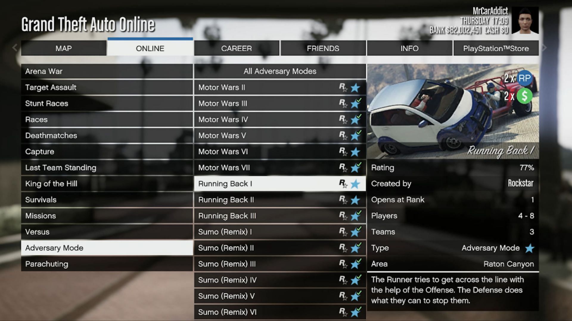 Start the Running Back Adversary Mode from this playlist. (Image via YouTube/Digital Car Addict)