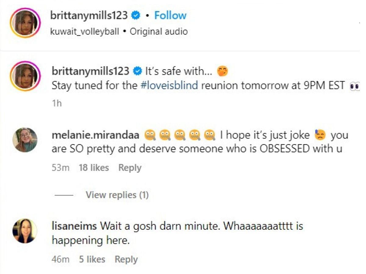 Fans react to Brittany and Kenneth&#039;s video (Image via Instagram/@brittanymills123)