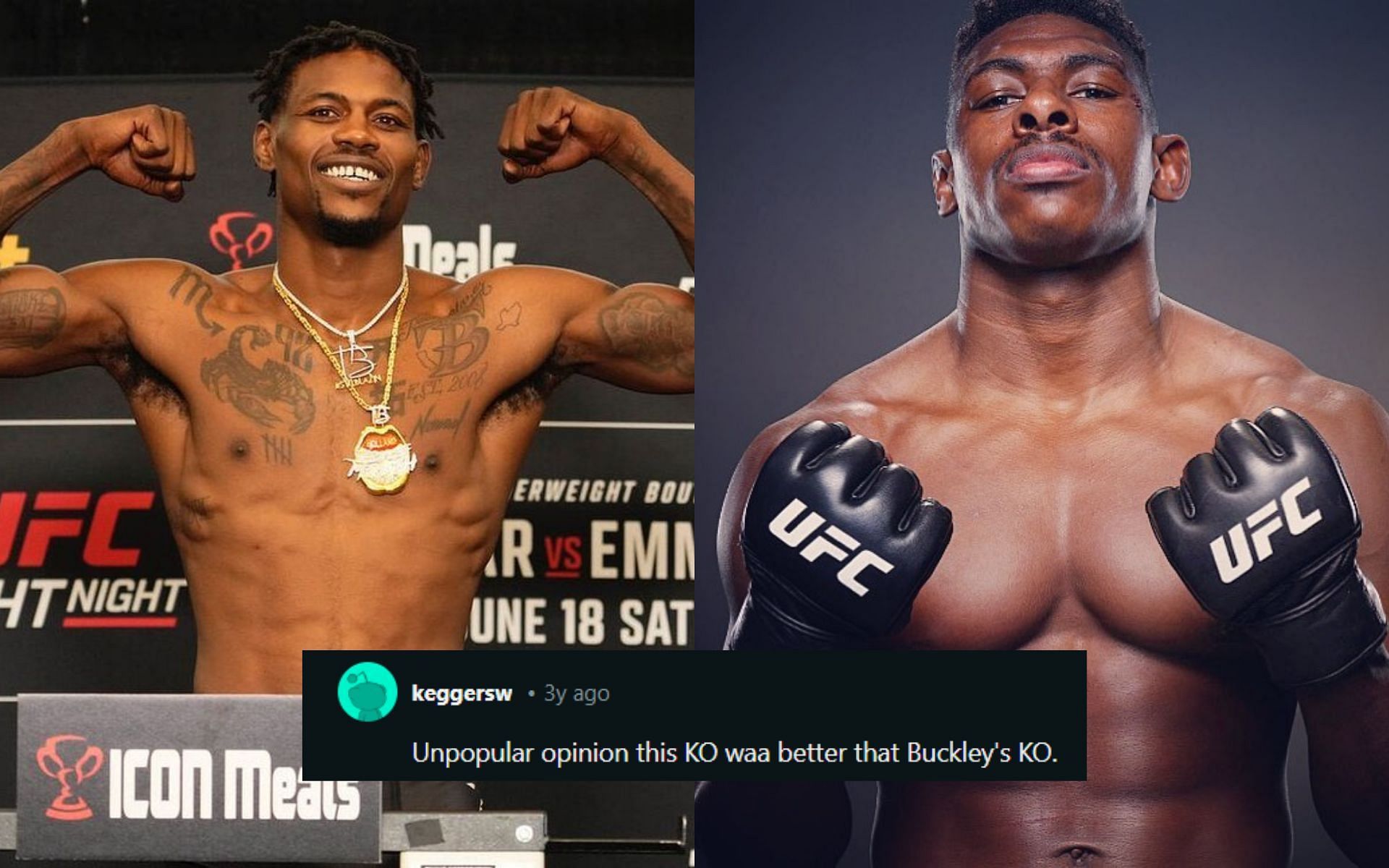 Fans react to Joaquin Buckley (right) getting knocked out by Kevin Holland (left) [Images courtesy: @newmansa94 and @trailblaze2top on Instagram]