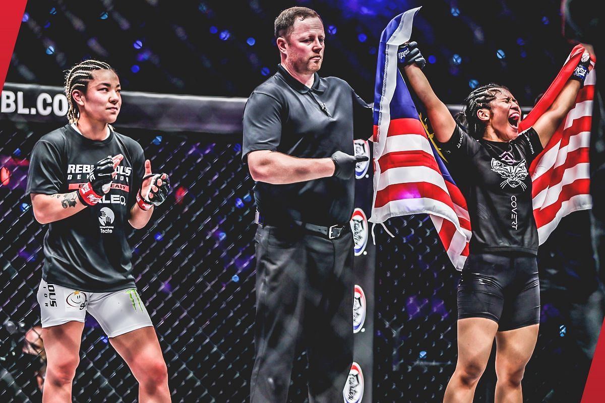 Jihin Radzuan celebrates her win over Itsuki Hirata [Photo via: ONE Championship]