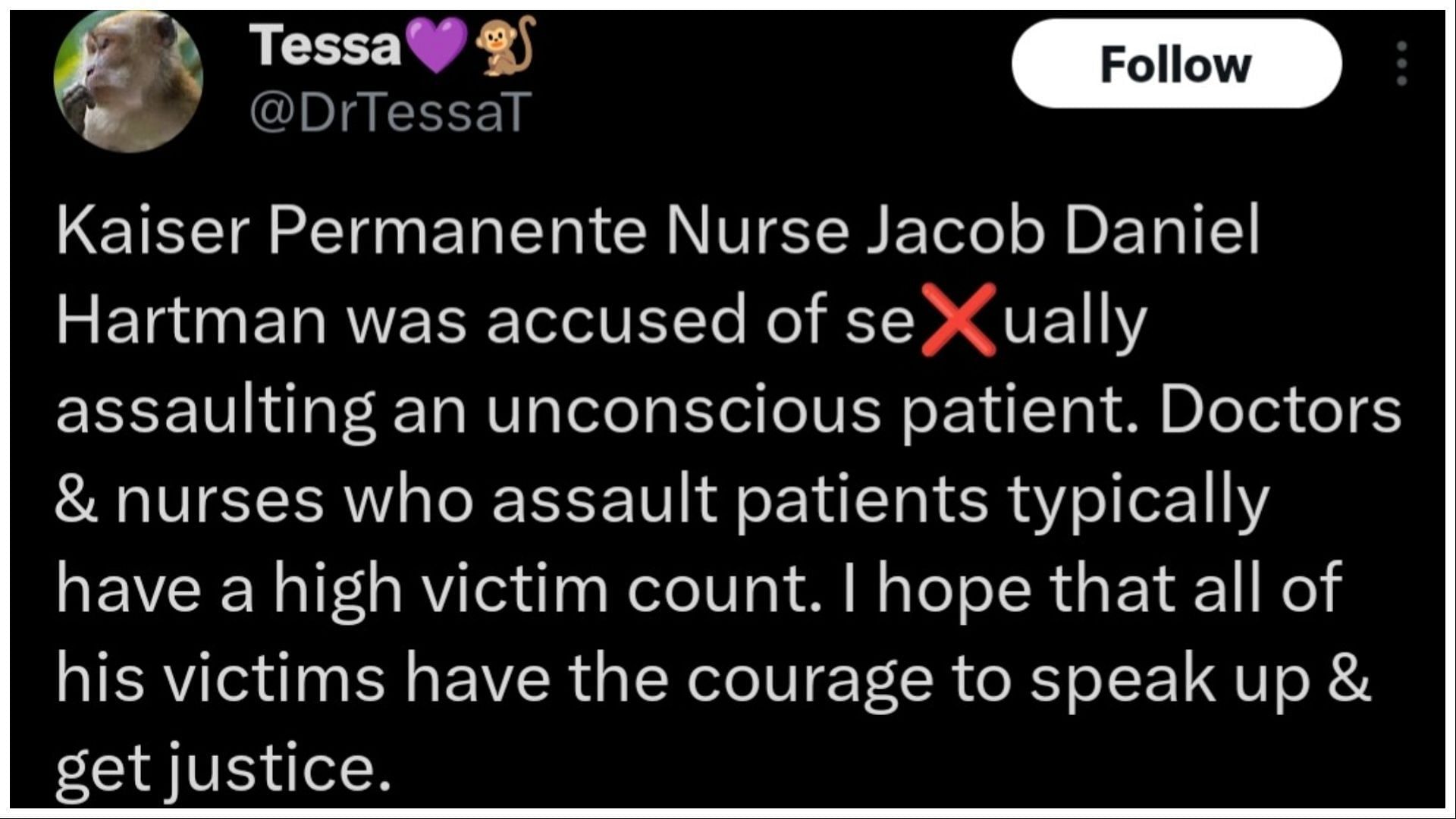 The nurse is currently out on bail (Image via Tessa/X)