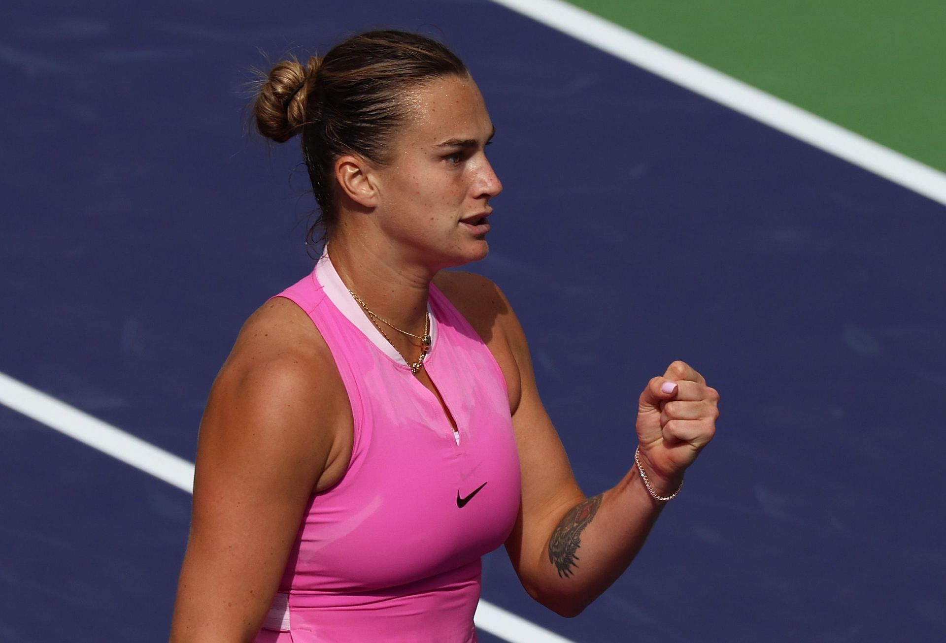 Aryna Sabalenka in action at the 2024 BNP Paribas Open