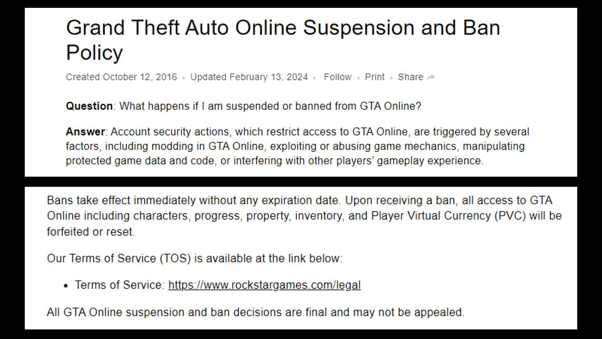 GTA Online&#039;s suspension and ban policy details (Image via Rockstar Games)